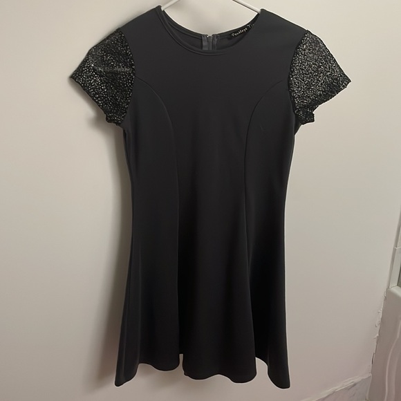 Gray dress with sequin & lace short sleeves. Great condition. - Picture 2 of 5